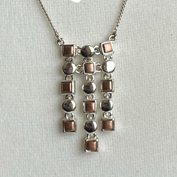 Interesting Geometric Coppertone Gunmetal Stainless Necklace w/extender - Picture 1 of 4